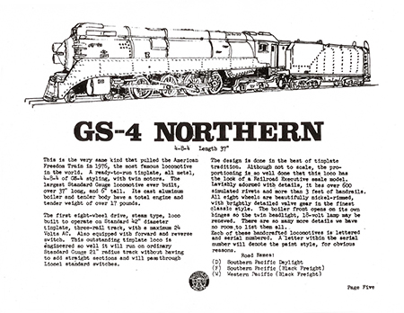 Lee Lines 1976-77 Standard Gauge Train Catalog GS-4 Daylight 4-8-4
