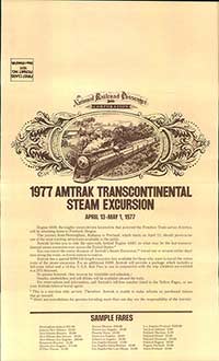Amtrak Transcontinental Steam Excursion Ticket